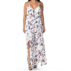 Plus Size Floral Jumpsuit Wide Leg High Split